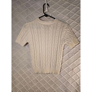 Women's Unbranded Cream Cable Knit Short Sleeve Crew Neck Sweater S
